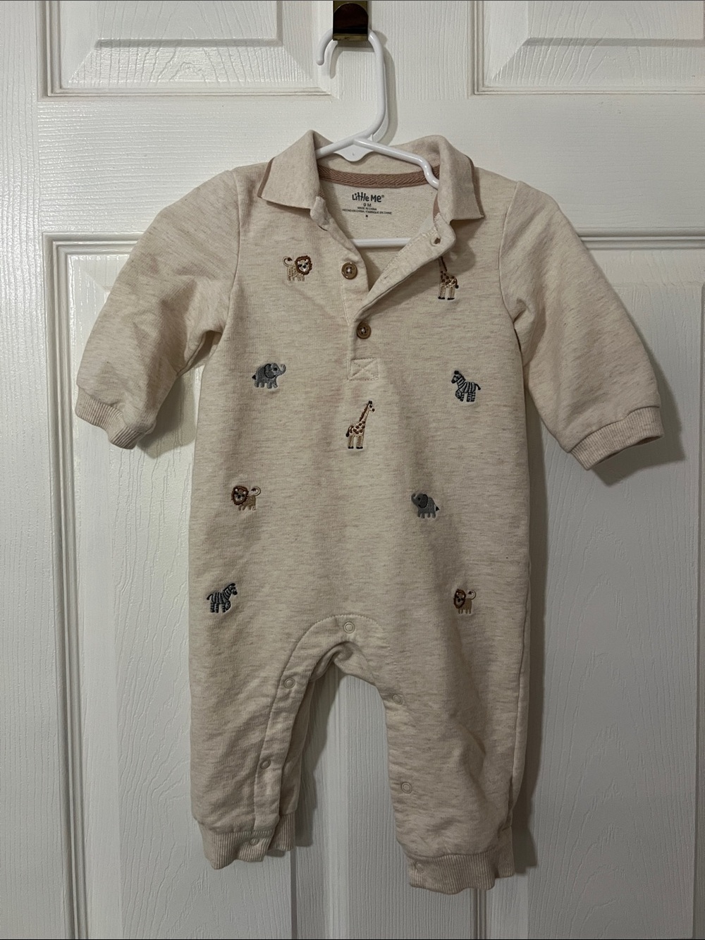 Little Me Cream Polo Safari Embroidered One-Piece